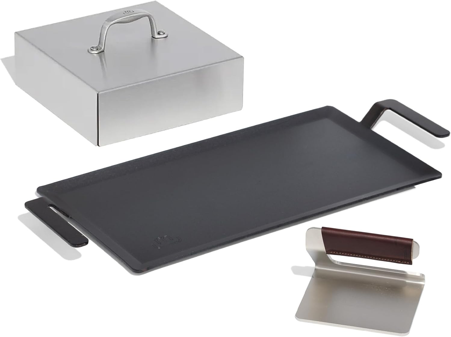 Made In Cookware - Carbon Steel Griddle and Grill Press Set with Half Lid - (Like Cast Iron, but Better) - Professional Cookware - Crafted in Sweden - Induction Compatible