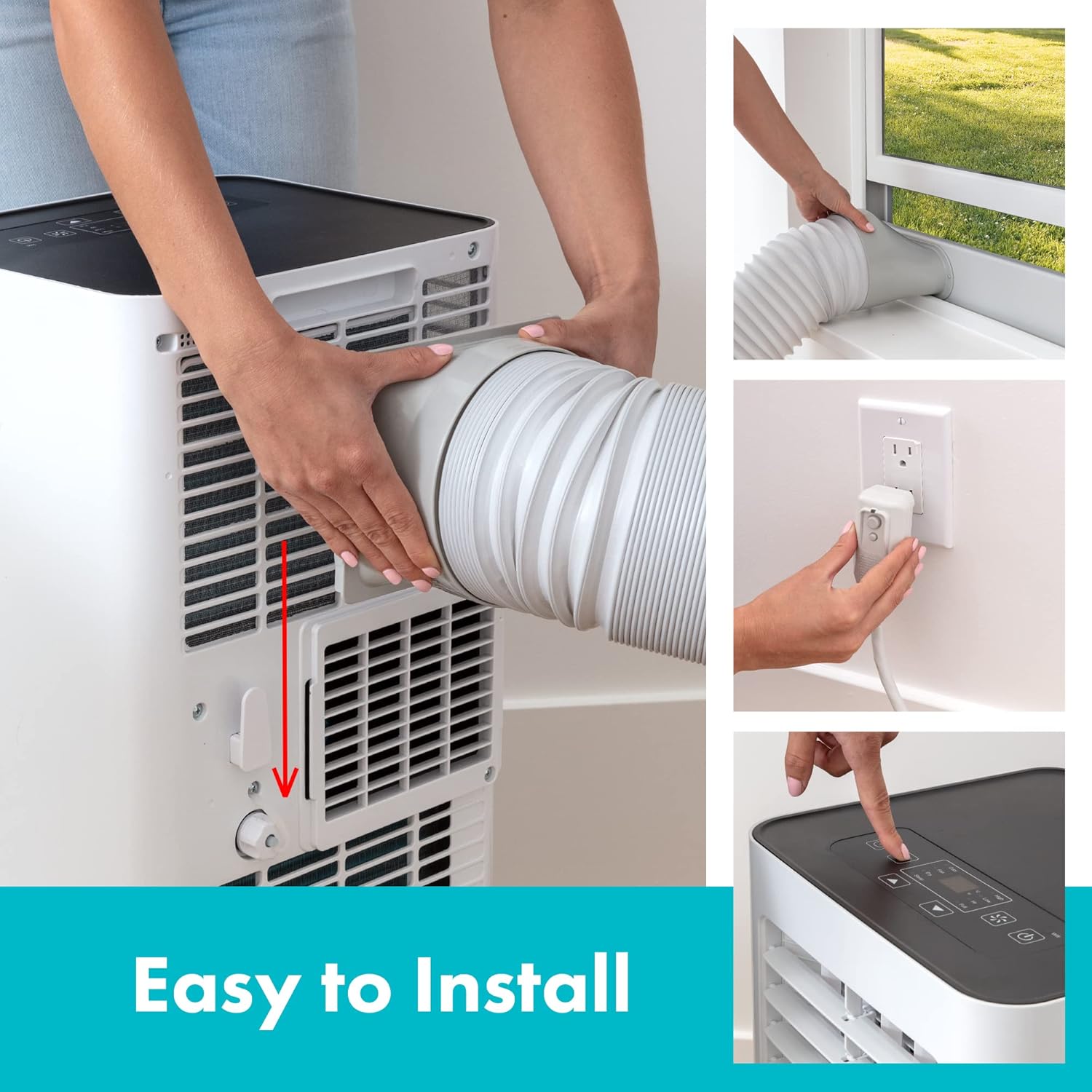 SereneLife Small Air Conditioner Portable 8,000 BTU with Built-in Dehumidifier - Portable AC unit for rooms up to 350 sq ft - WiFi app + Remote Control, Window Mount Exhaust Kit