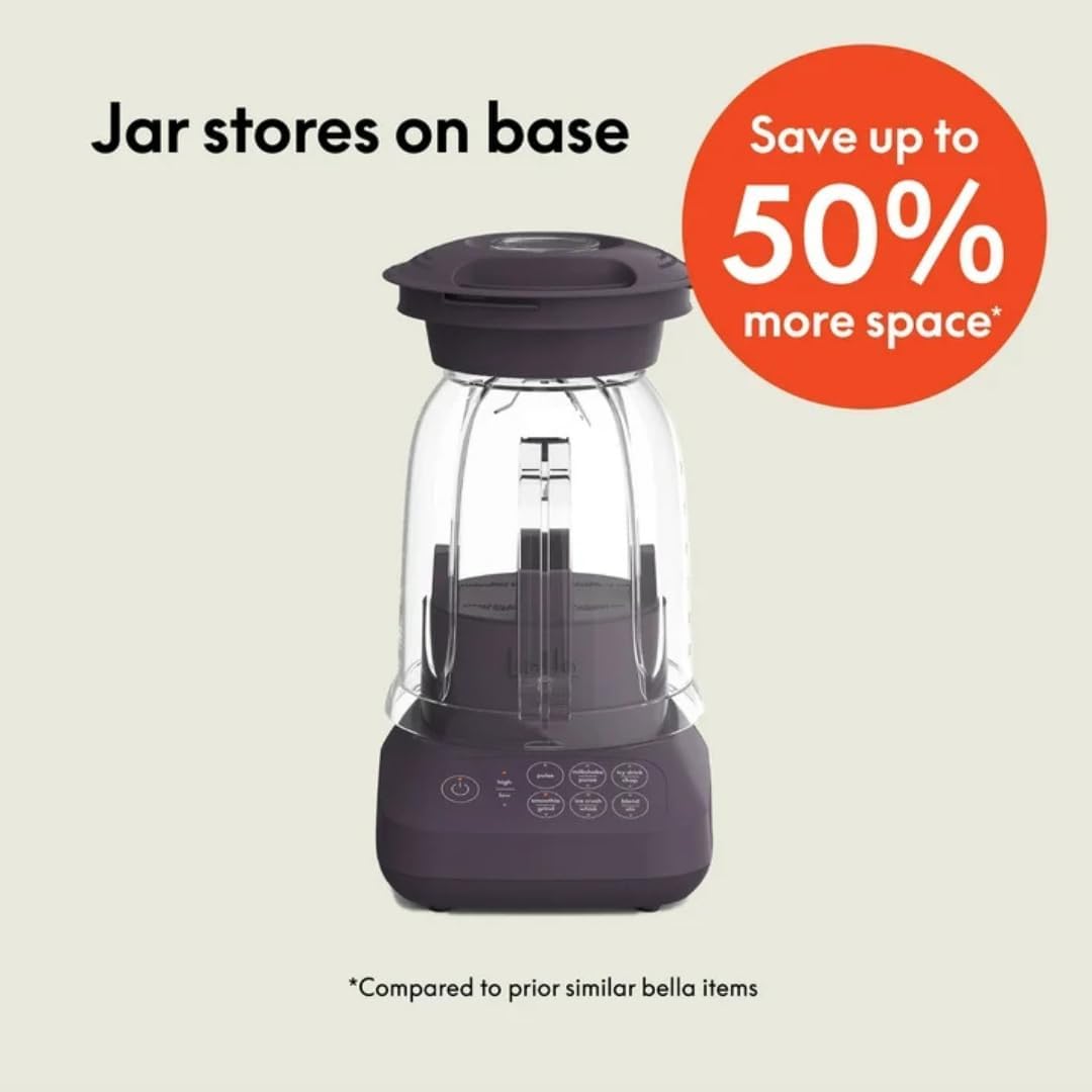 Bela Blender with BPA-Free 48oz Jar, 450W Motor, Stainless Ice-Crushing Blades, Built-In Measuring Cap, Compact,Juicer, for Juice,Smoothies,Smoothie,Ice Drink and Milkshake,Space-Saving Design (Plum)