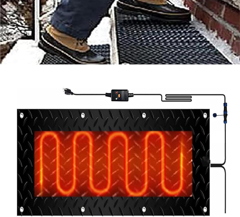 Heated Snow Melting Mats for Walkways 1/2/3/4/5 pcs Residential Heated Outdoor Mats - w/Power Cord, Slip-Proof Design for Extra Traction, Winter Outdoor Snow(1 Pcs,10x48in/(25.4x120cm))