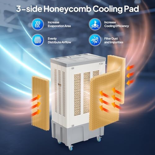 ROVSUN 34.3Gal/130L Commercial Swamp Cooler, 9000CFM Powerful Evaporative Air Cooler, 500W Strong Motor, 3 Speeds, 4 Ice Packs, 3-IN-1 Humidifying Cooling Fan for Shop, Factory, Garage