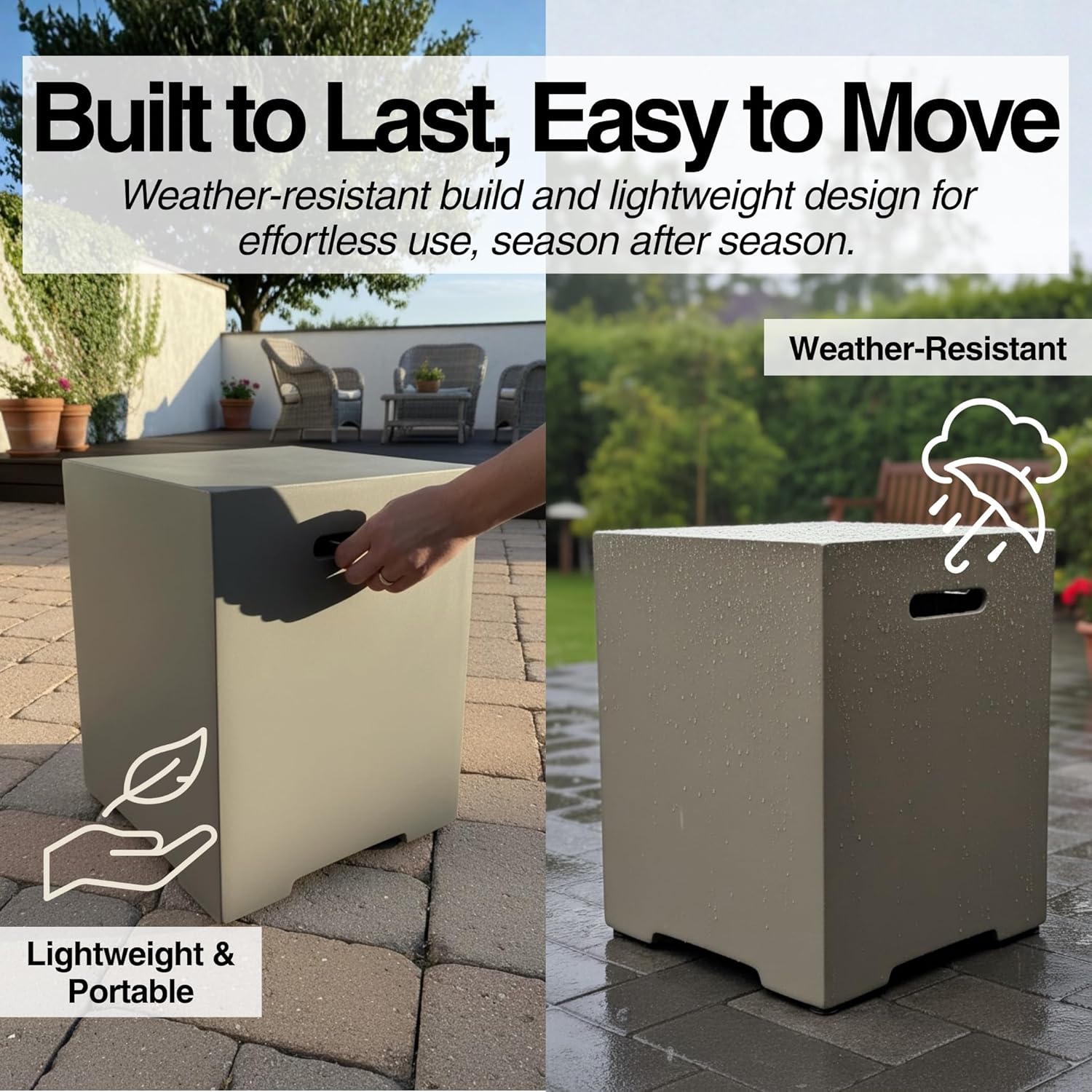 20 LB Propane Tank Cover & Outdoor Side Table.Outdoor Tank Storage Hideaway Table for Gas Fire Pits - Durable MgO Composite, Weatherproof Hideaway for Fire Pits, Grills, Patio Heaters (Aqua Grey)