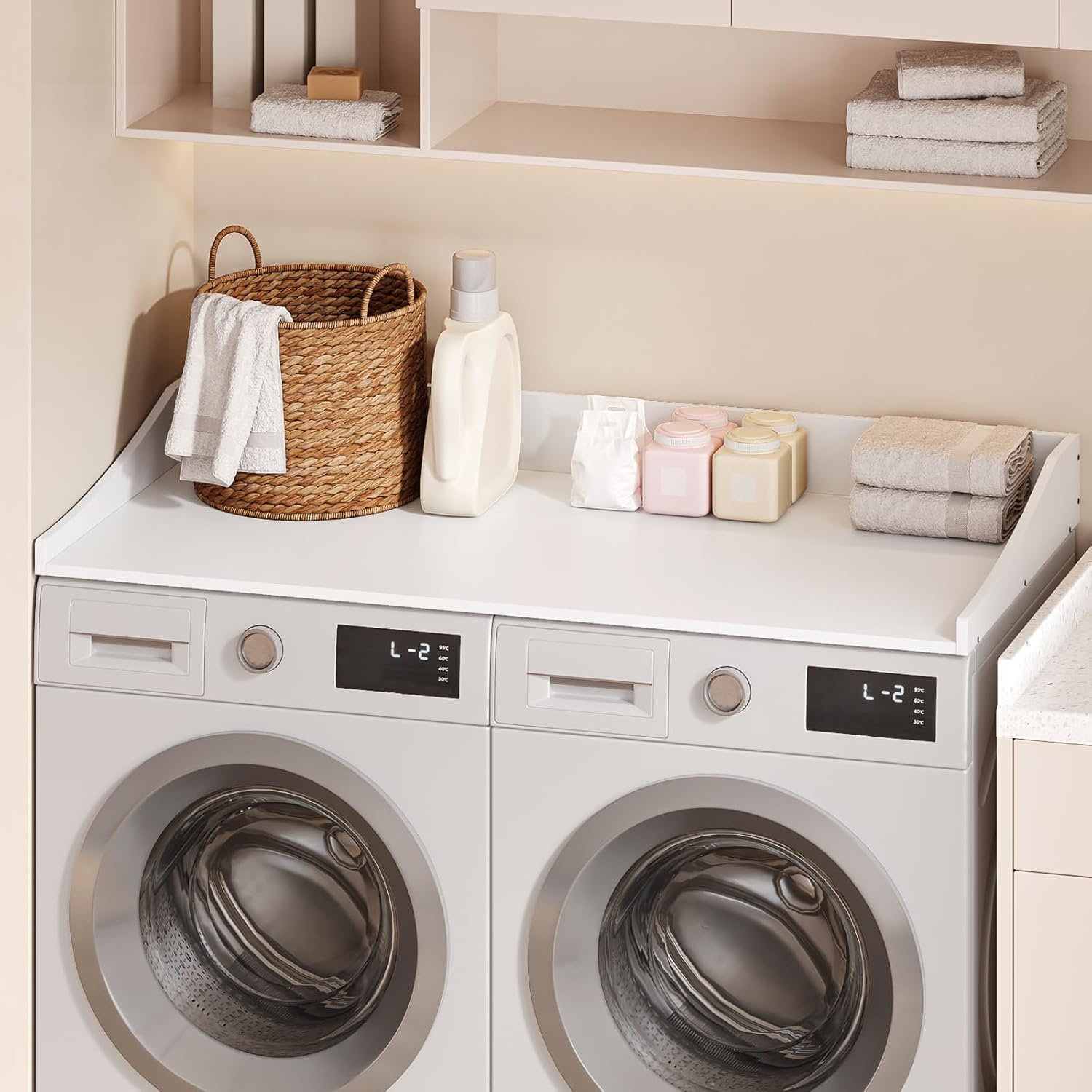 54'' Washer Dryer Countertop, Laundry Room Organization Washer and Dryer Combo Countertop Organizer with Non-Slip Mat, White