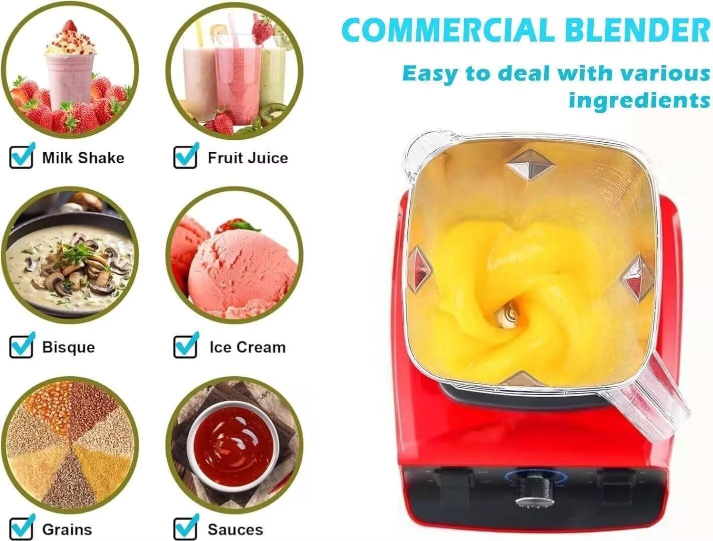 Professional High Speed Blender for Shakes and Smoothies,Home Commercial Countertop Food Processor,2500W 9525 Pure Copper Motor,Double Bearing Blades