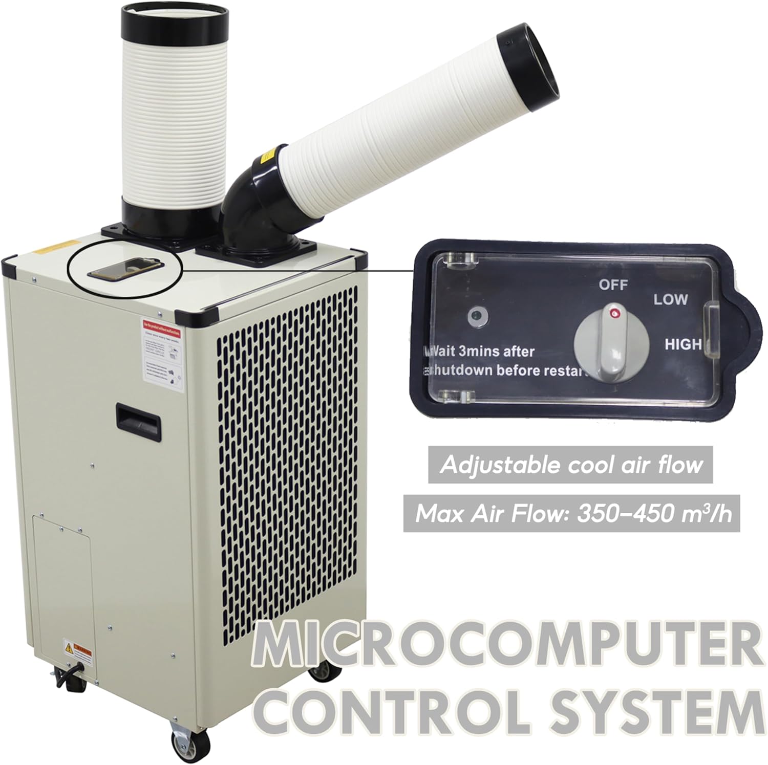 TECHTONGDA Industrial Spot Cooler Air Conditioner Commercial Mobile Outdoor Cooling Machine Aircon Single Outlets 350-450m³/h Black