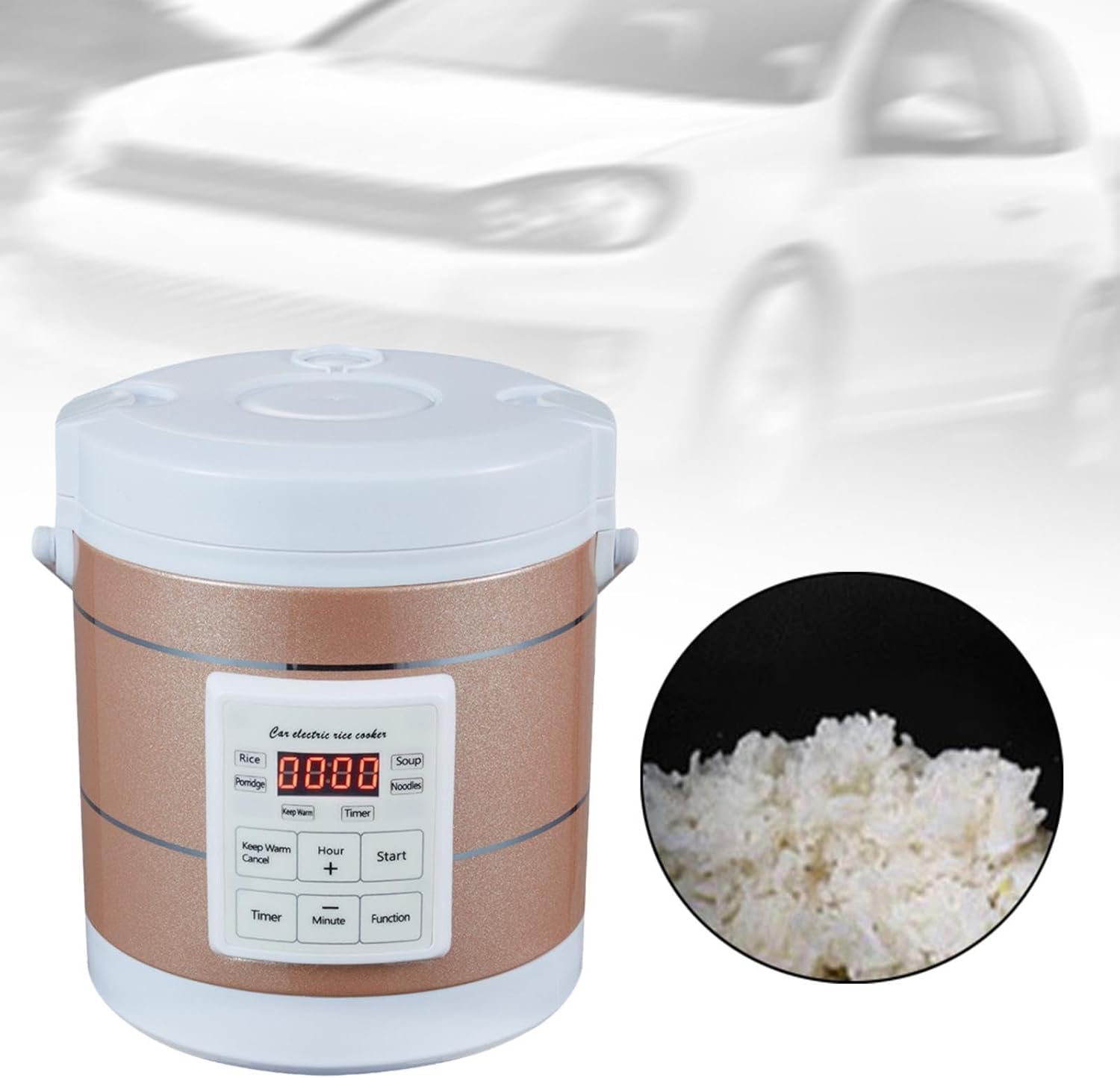 Mini Car Rice Cooker Soup Porridge Cooking Machine Convenient Small-size 1.6L Versatile Car Electrical Appliance for Trucks, Gold