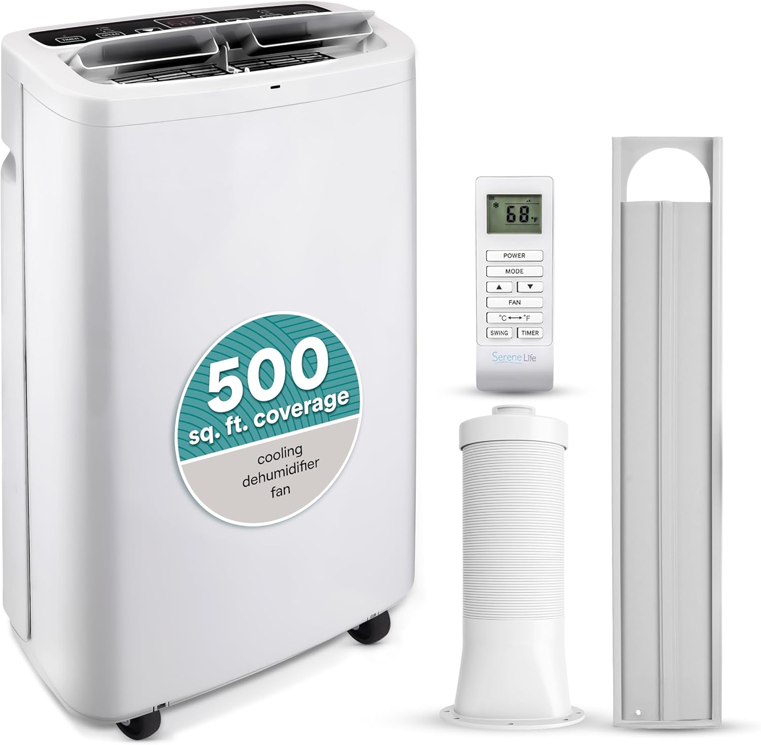 SereneLife Small Air Conditioner Portable 14,000 BTU with Built-in Dehumidifier - Portable AC unit for rooms up to 650 sq ft - Remote Control, Window Mount Exhaust Kit