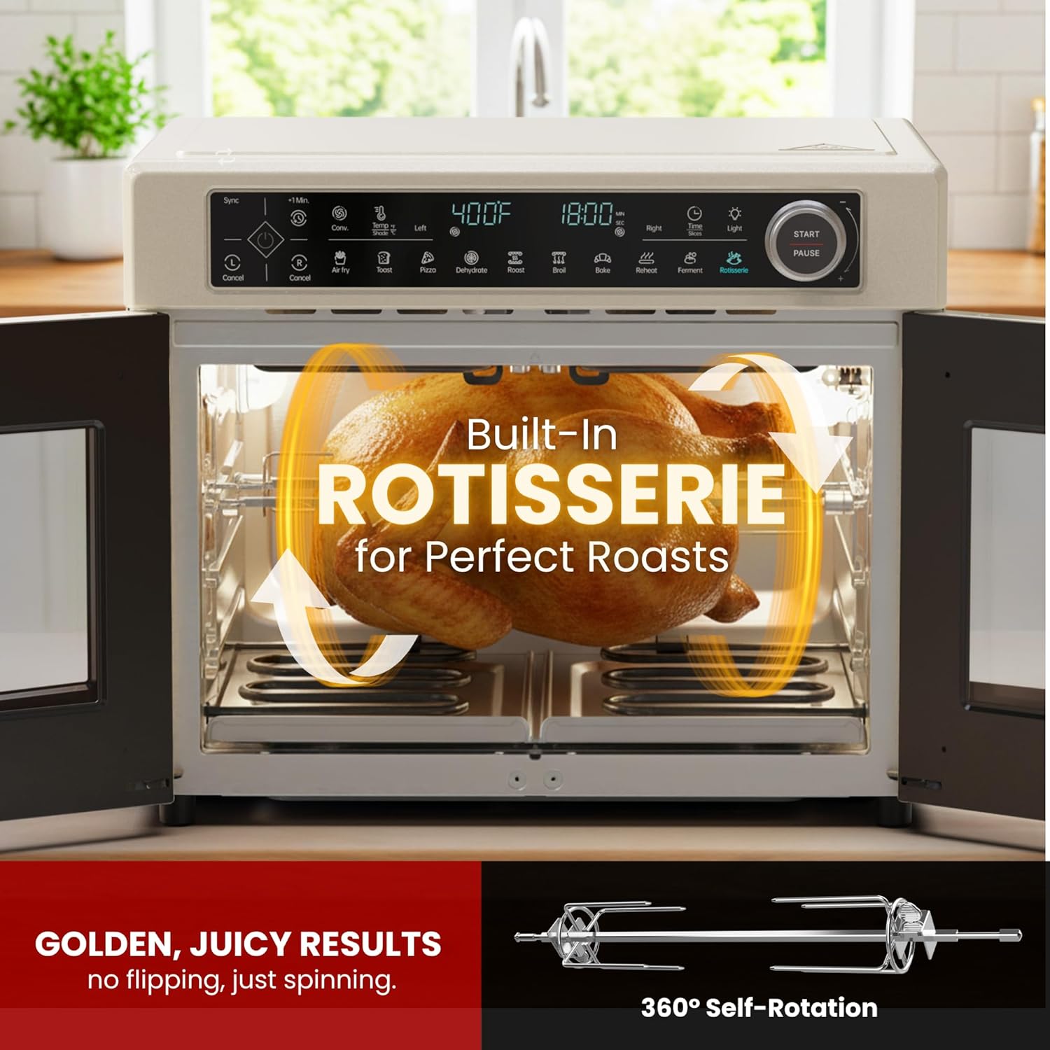 Magic Mill Ultra-Premium Dual-Zone Stainless Steel Air Fryer Toaster Oven Combo, Extra Large 32QT French Door Convection Oven with Next-Gen Patent Technology, 13 Accessories, Rotisserie, Sync Finish