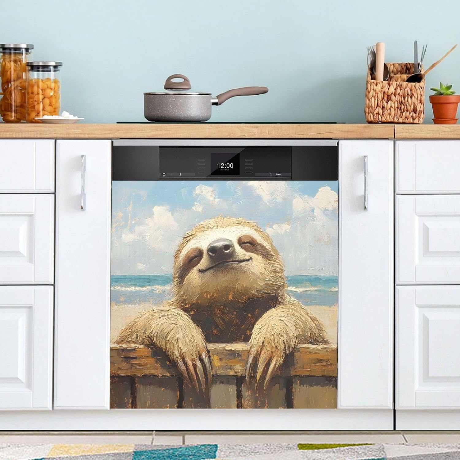 Dishwasher Magnet Cover Large Magnetic Stickers Sloth Seaside Pattern Front Dishwasher Cover Reusable Decal for Home Kitchen Anti-Scratch Refrigerator Decorative Lid Washing Machine Laundry 23