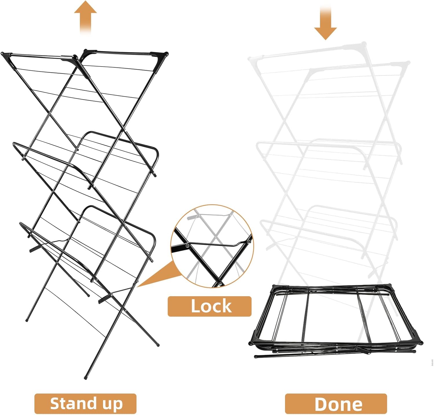 Foldable Clothes Drying Rack | Portable Collapsible Laundry Drying Rack | Use for Indoor & Outdoor | Space Saving | Black 54