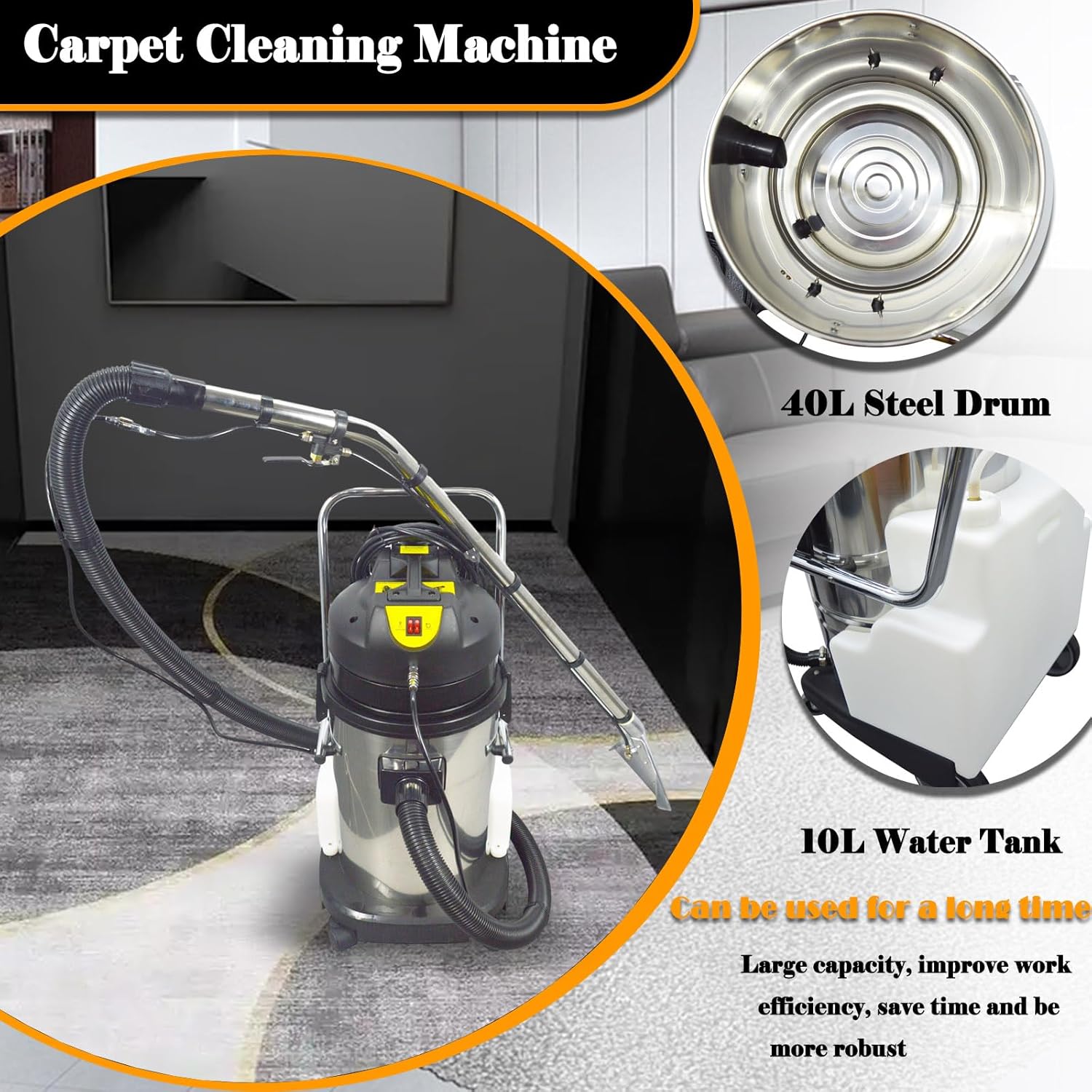 Carpet Extractor Machine 10.6Gal Upholstery Cleaning Machine 1000W Spraying Machine Wet/Dry Cleaning Machine with 6 Joints 110V