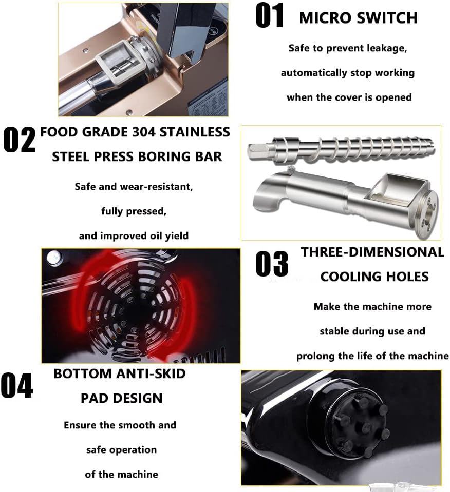 Oil Press Household, Automatic Oil Extractor Hot Cold Pressed Oil, LCD Touch Panel, 304 Organic Oil Maker, 110v-240v Small Household Appliances