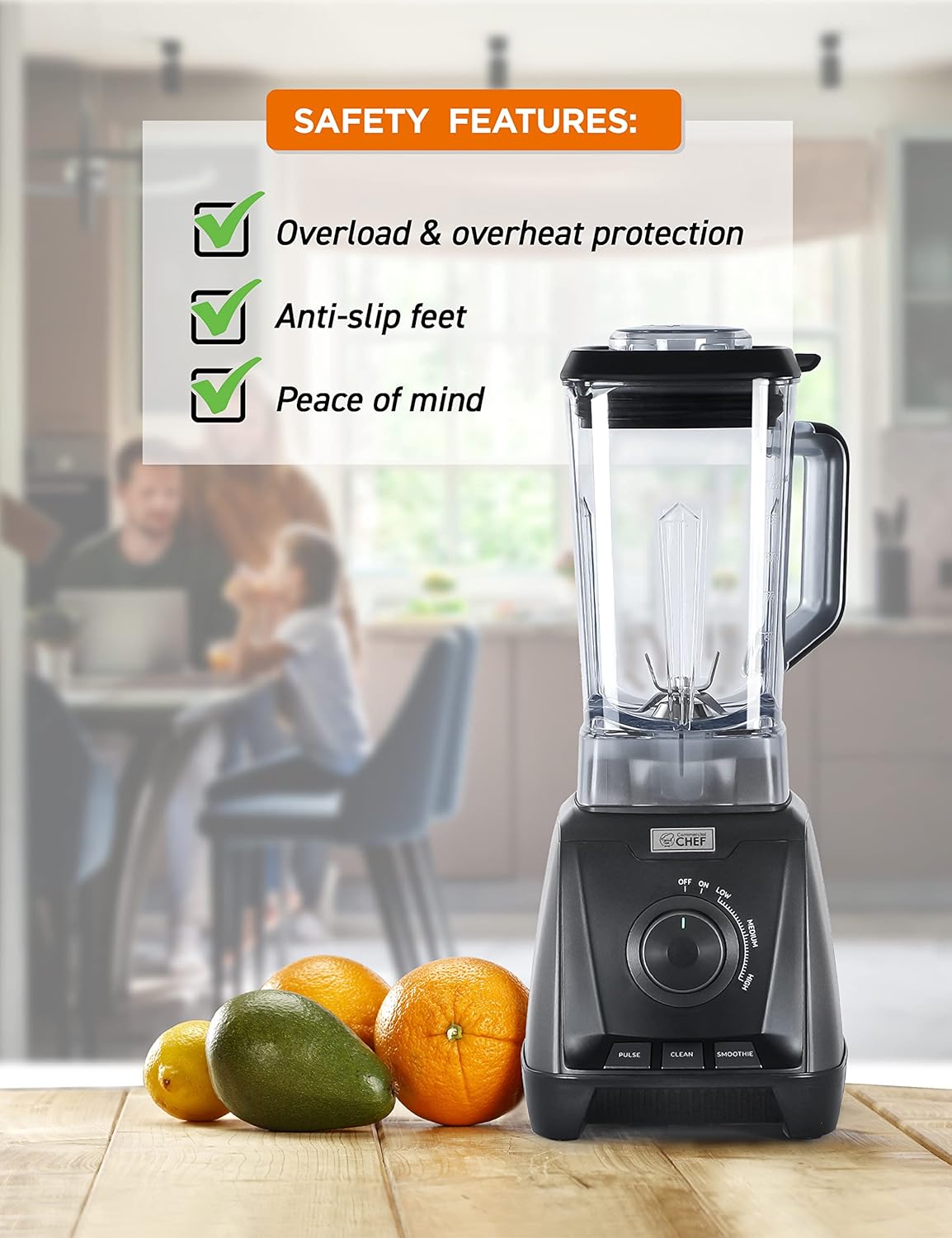 COMMERCIAL CHEF 1200 Watt High Power Blender, 50.7 oz, Black