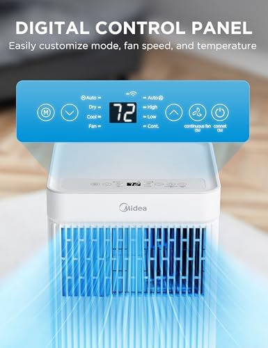 Midea 8,500 BTU ASHRAE (5,000 BTU SACC) Portable Air Conditioner, Smart Control, Cools up to 150 Sq. Ft., with Dehumidifier & Fan mode, Easy- to-use Remote Control & Window Installation Kit Included