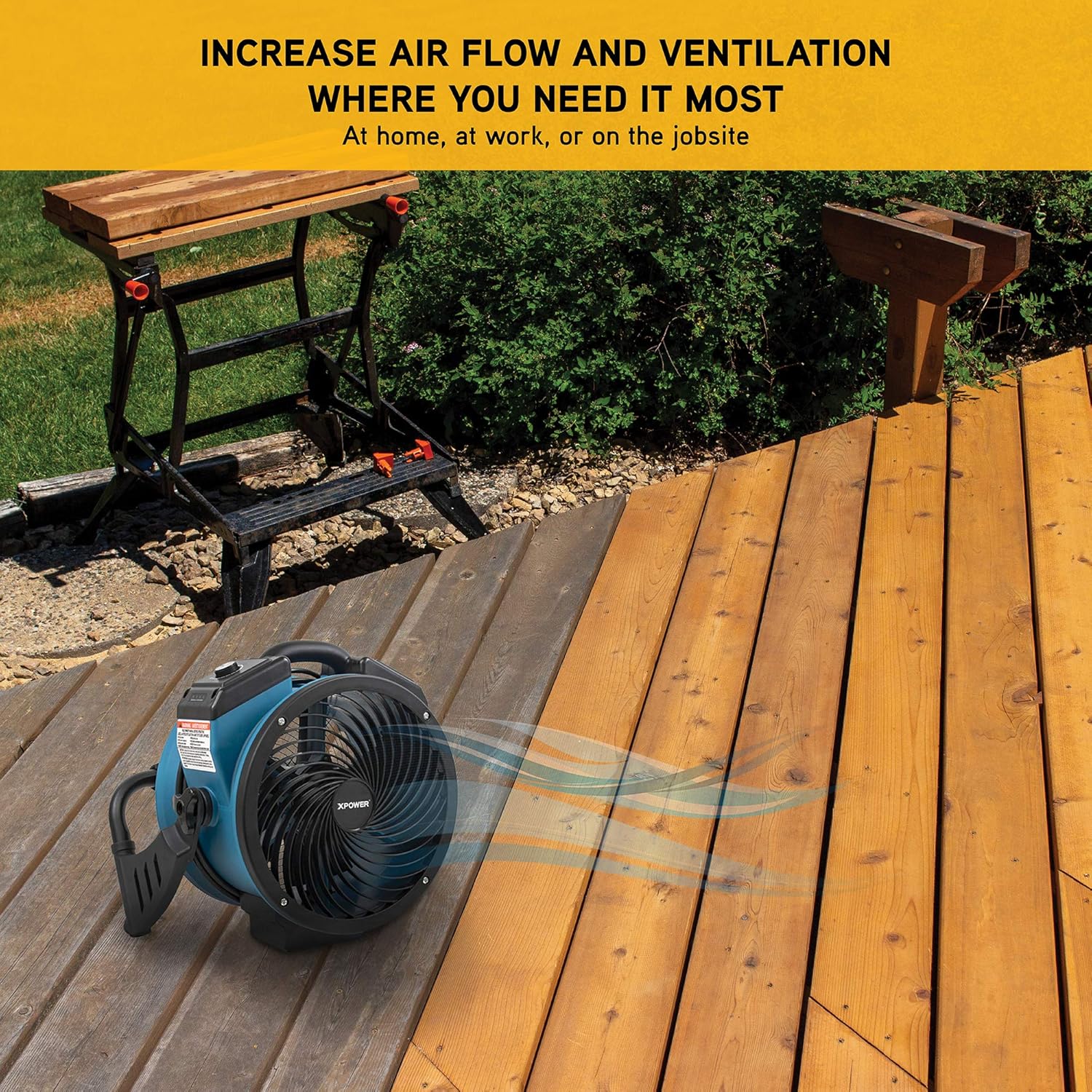 XPOWER FC-150B Portable High Velocity AC/DC Dual Power Operated Portable Rechargeable Battery 18,200mAh Utility Fan, Extended Air Flow, 1000 CFM