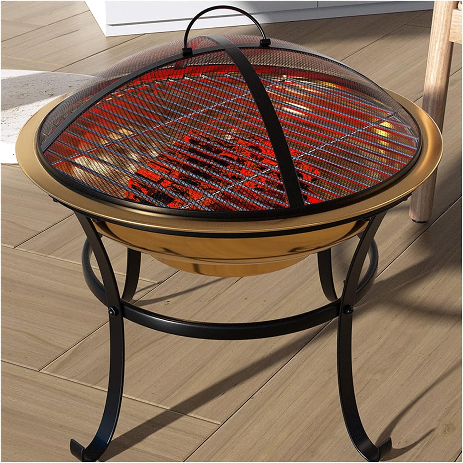 LXLZYXSF Outside Inside Round Fire Pit, Wood Burning Fire Basin Bowl for Patio Backyard Garden Deck Porch Camping Living Room, Metal (Color : Light Coffee, Size : 50cm/19.6inch Wide)