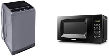 COMFEE’ 1.6 Cu.ft Portable Washing Machine, 11lbs Capacity Fully Automatic Compact Washer & EM720CPL-PMB Countertop Microwave Oven with Sound On/Off