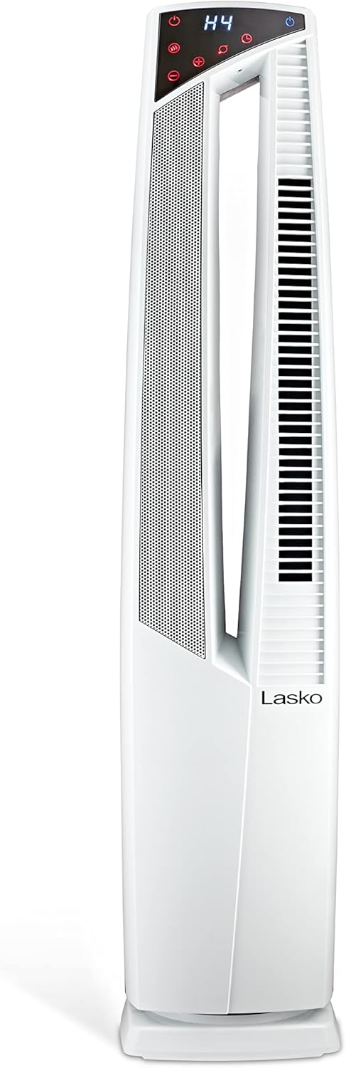 Lasko Oscillating Hybrid Fan and Space Heater for Home, All Season High Velocity Hybrid with Tip-Over Switch, Remote Control, Timer and Thermostat, 37.5 Inches, White, 1500W, FHV820