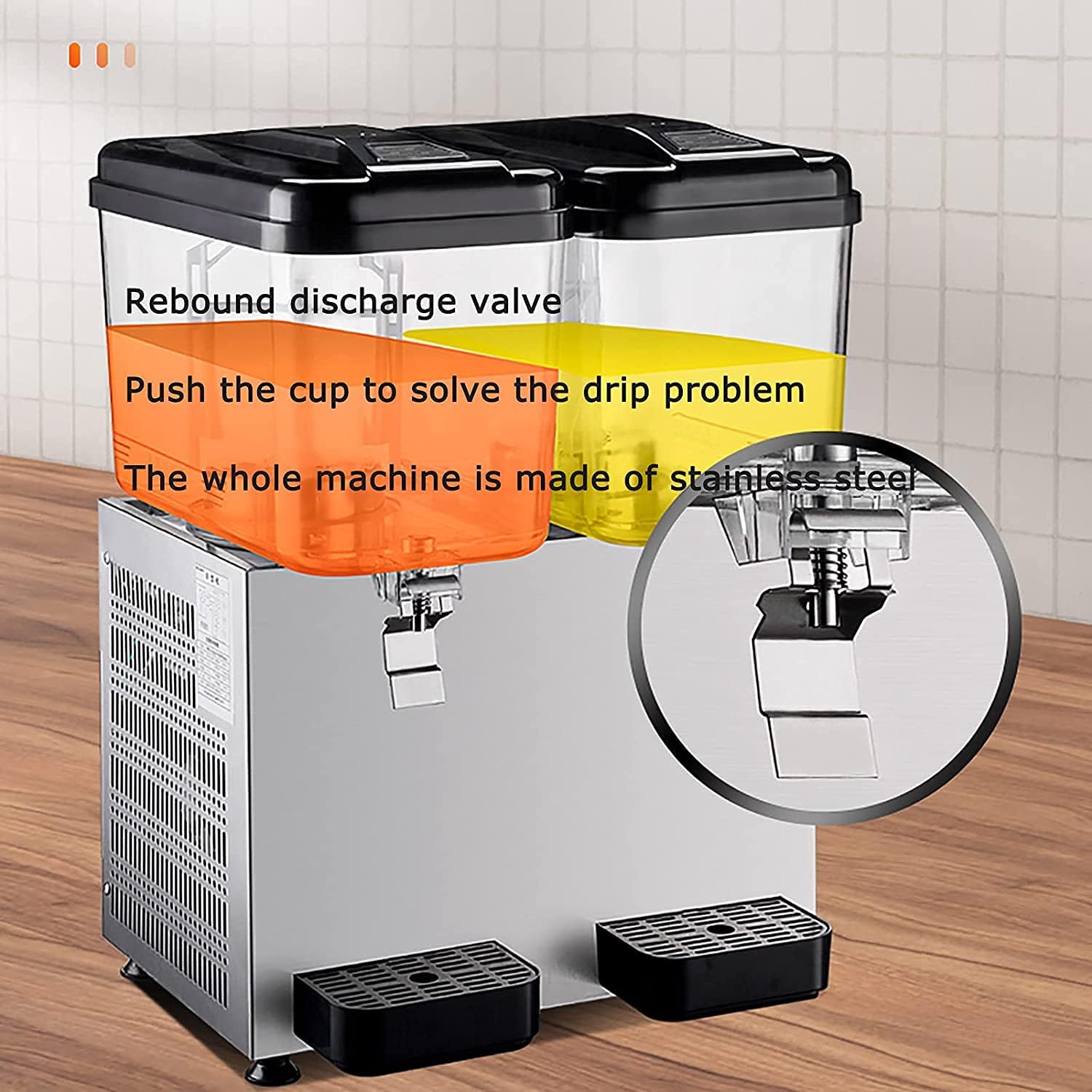 Dual-Temperature Beverage Machine, Double-Cylinder Juice Machine, Cold Drink Machine, Buffet, Freshly Adjusted Milk Tea Machine, Hot Cold Multifunctional Stainless Steel 22L Per Can