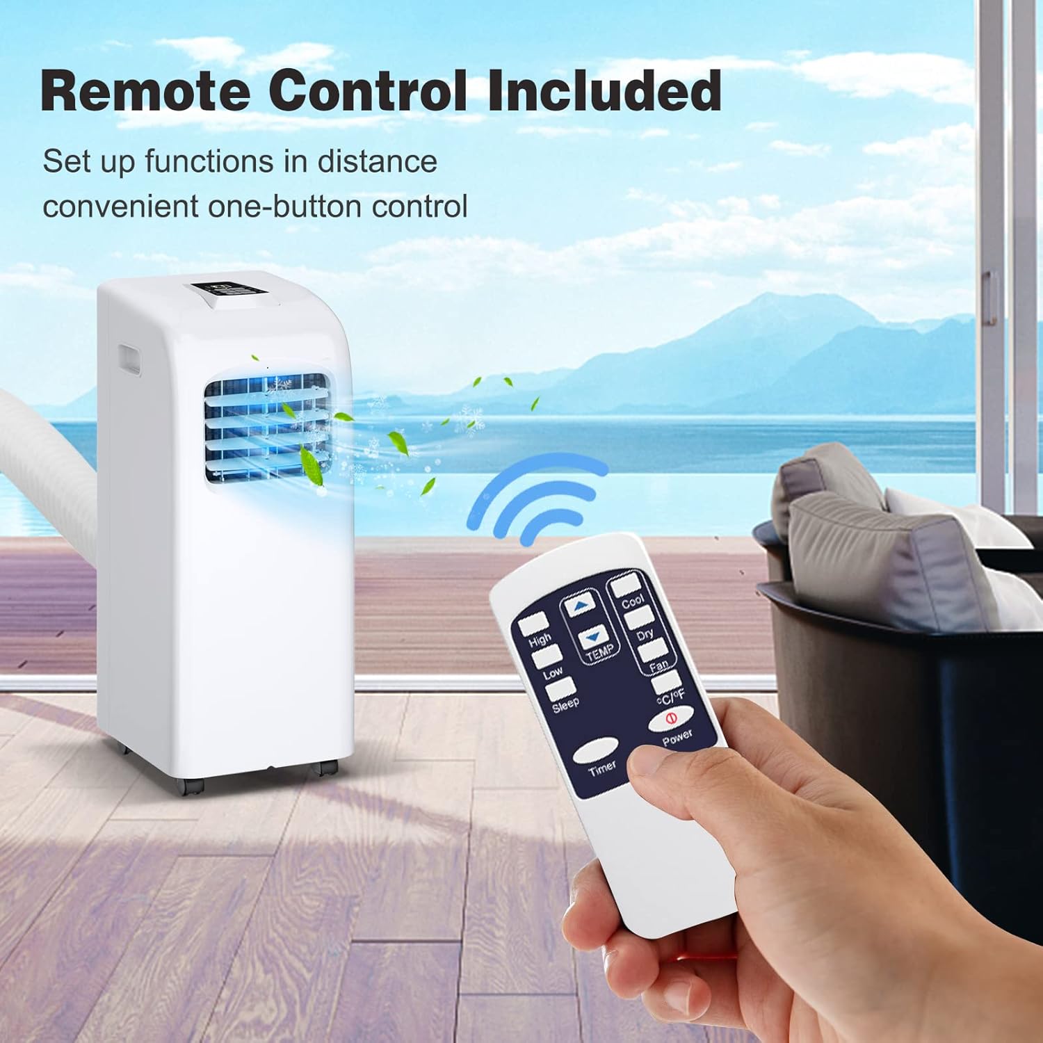 COSTWAY 8000 BTU Portable Air Conditioner with Remote Control Dehumidifier Function Window Wall Mount (8000 BTU)