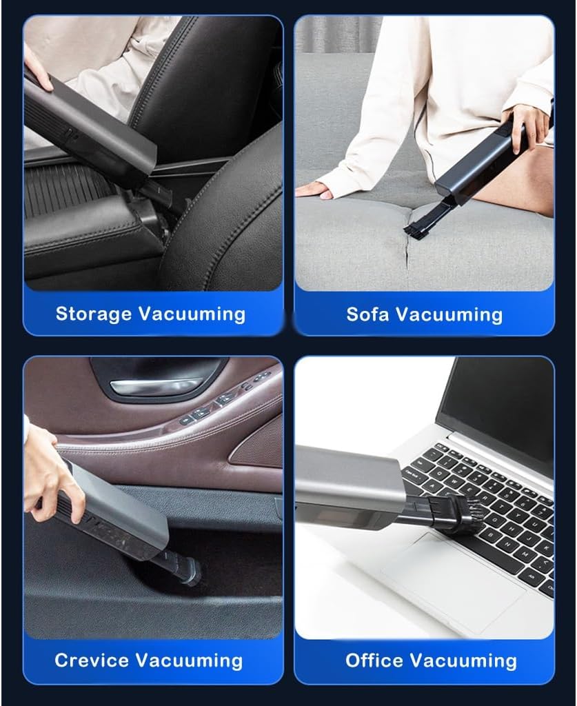 KITCISSL Car Vacuum Portable Hand Held Vacuum Cleaners, 4 in 1 Handheld Vacuum Cordless/Inflatable Pump/LED Lighting/Tire Pressure Detection for Home, Office, Pet Hair