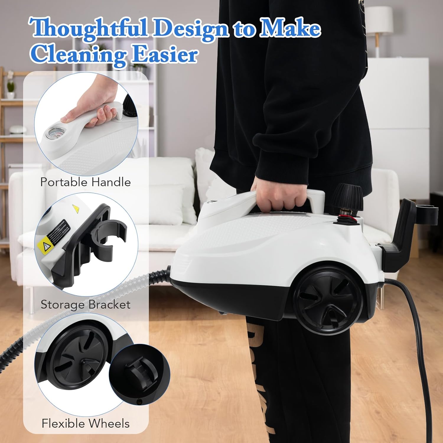 Goplus Multipurpose Steam Cleaner, 1800W Portable Household Steamer with 15 Accessories & 1.8 L/61 OZ Large Tank, Rolling Steam Cleaning Machine for Floor, Window, Glass, Carpet, White & Gray