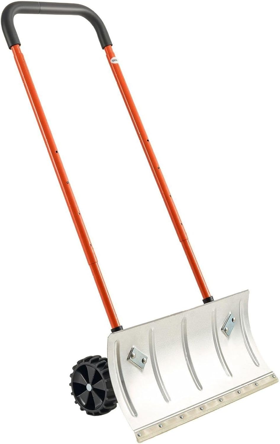Snow Pusher Shovel with Wheels 24 inch Metal Snow Plow for Driveway - Adjustable Handle Winter Snow Shovel for Sidewalks & Patios