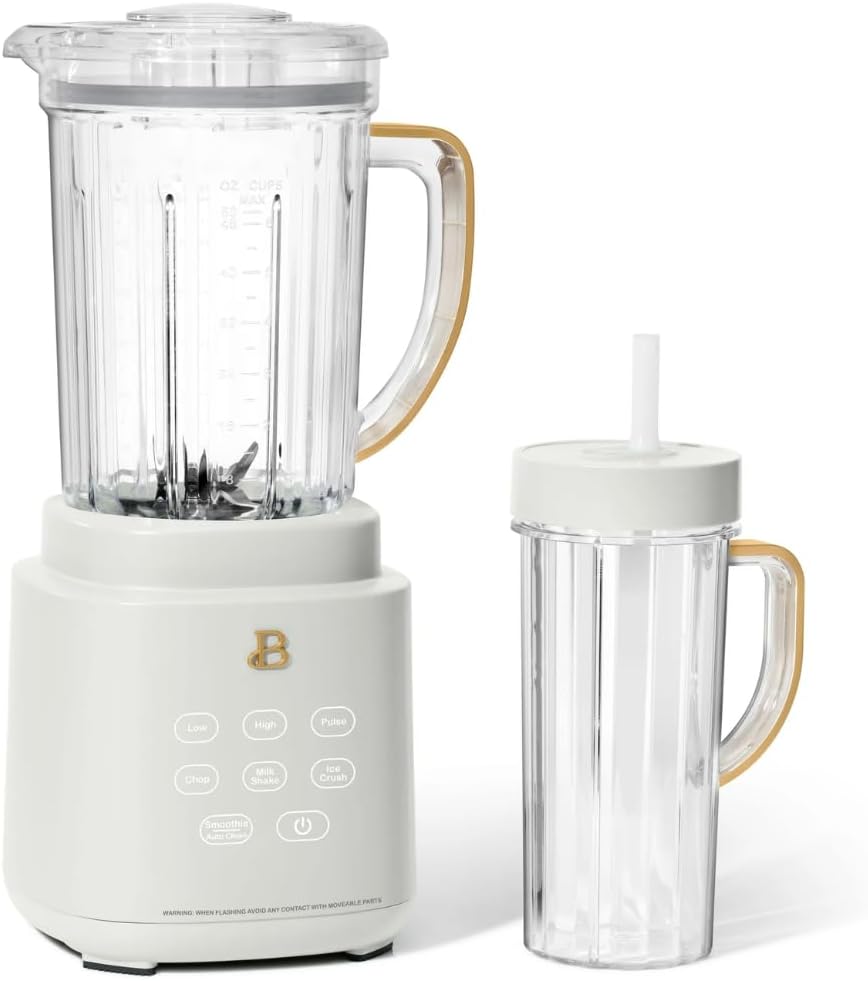 Beautiful PowerExact Blender System with PrecisionSense Technology, 700W Motor, 50oz Tritan Jar, 20oz Personal Cup, Stainless Steel Blades (White Icing)