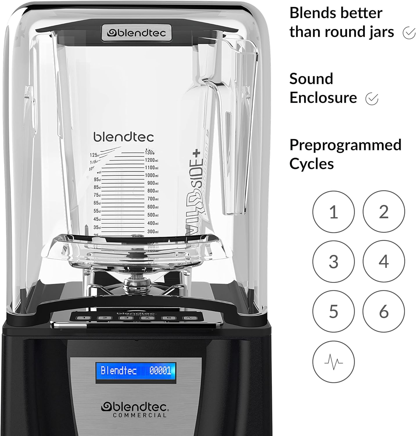 Blendtec Connoisseur 825 Commercial Blender with WildSide+ Jar (96 oz), Includes Blendtec Q Series Sound Enclosure, Strongest & Quietest Commercial-Grade Power, 30 Pre-programmed Cycles, Black