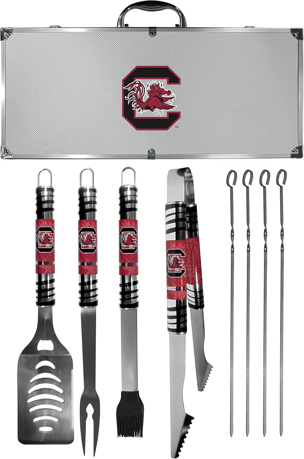 NCAA Siskiyou Sports Fan Shop South Carolina Fighting Gamecocks Steel Tailgater BBQ Set w/Case 8 piece Gray