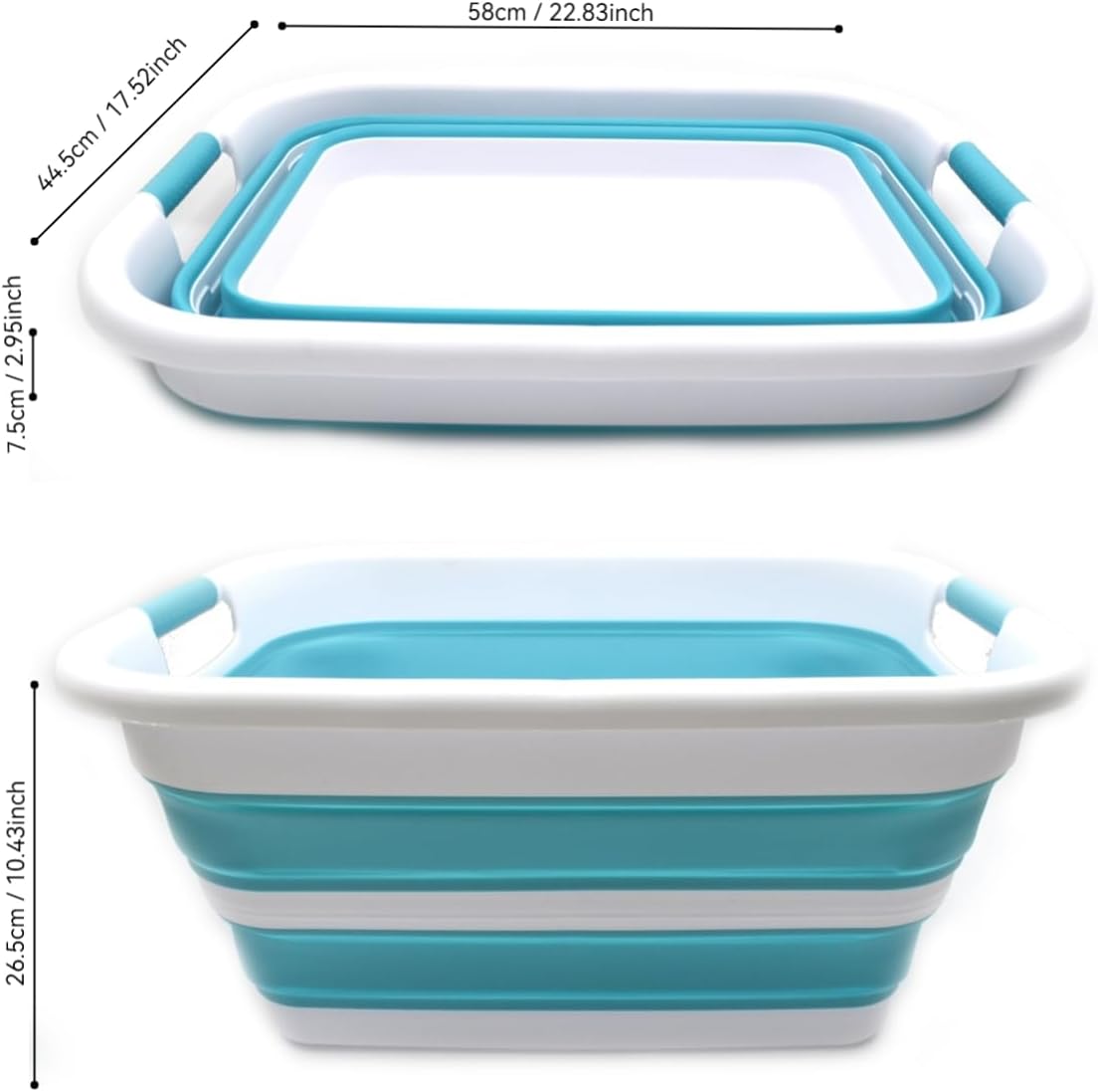 SAMMART 41L(10.8 gallon) Collapsible Plastic Laundry Basket-Foldable Pop Up Storage Container-Portable Washing Tub-Space Saving Basket,Water capacity 31L(8.2 gallon) (1, Bright Blue)