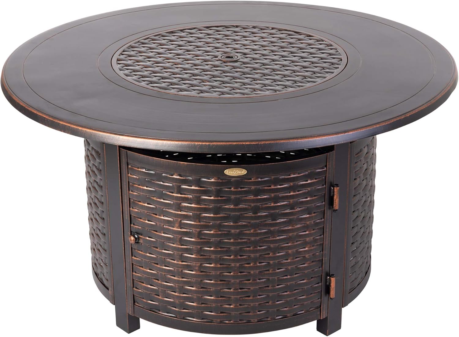 Florence Woven Aluminum Convertible Gas Fire Pit Table 55,000 BTU Multi-Functional Outdoor with Fire Bowl Lid, Nylon Weather Cover & Clear Fire Glass - Bronze Finish - Round - 44