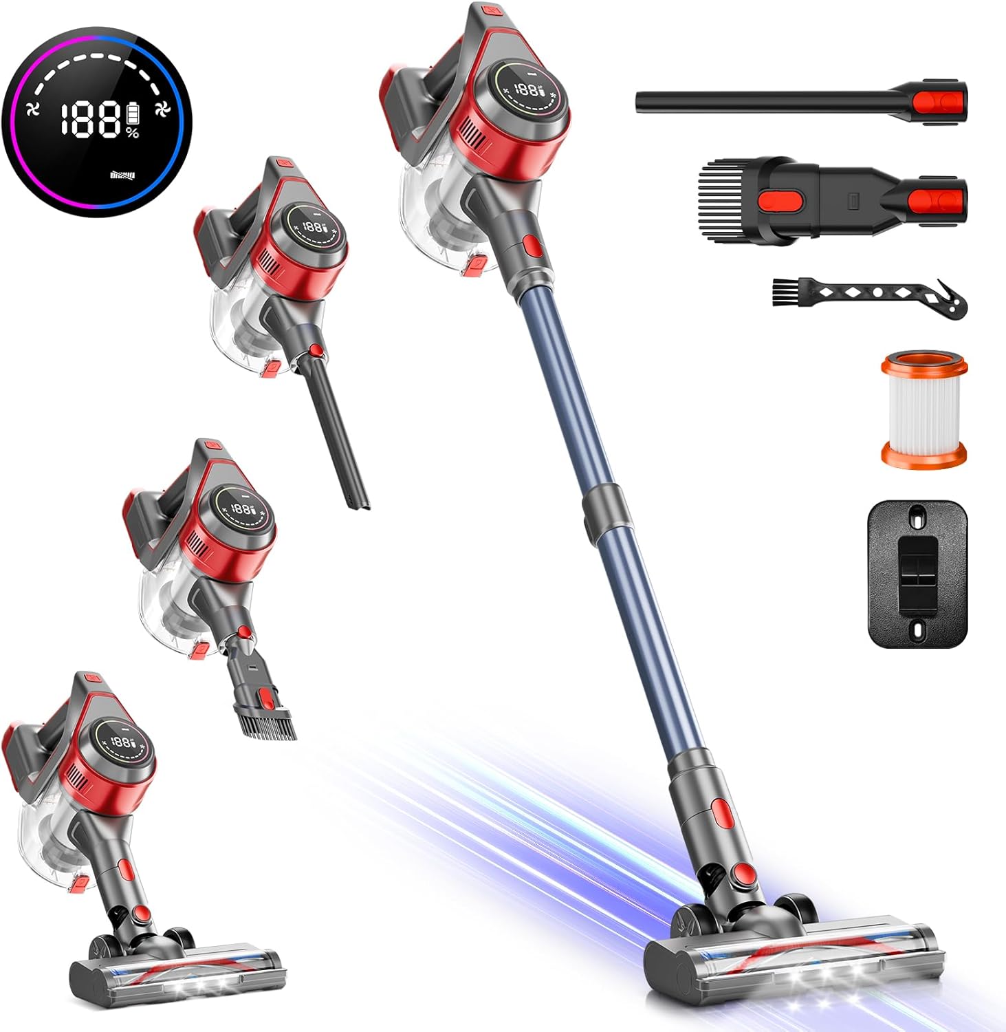 KIKETECH Cordless Vacuum Cleaner, 8 in 1 Vacuum Cleaners,1.7 L Dust Cup, Rechargeable Vacuum Pet for Hair, Carpet, Hardfloor，Y5