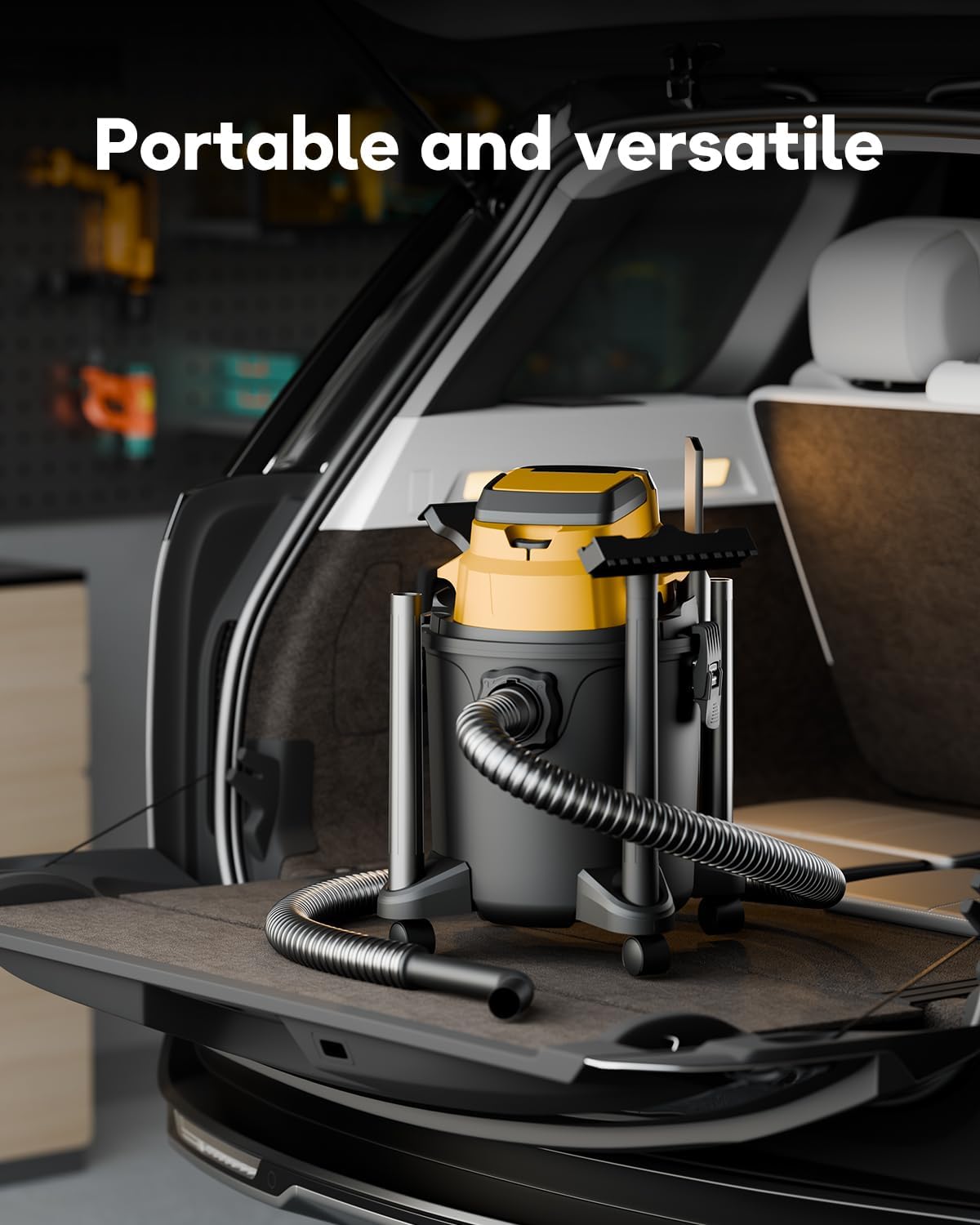 DeForce Cordless Shop Wet Dry Vacuums for DeWalt 20V Max Battery, 5.2-Gallon Portable Shop Vac, 17000Pa with Hose Nozzles HEPA Filters Wheels for Home Projects & Renovations, Mustard(No Battery)