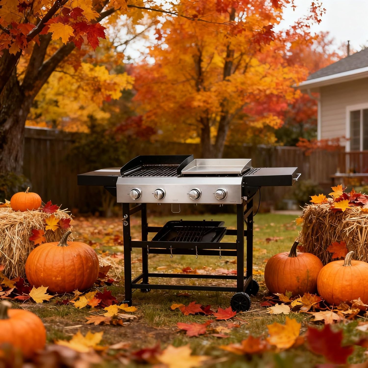 Grill Propane,Expert Gas & Griddle Combo, 2-Burner Outdoor Cooking BBQ With Cover For Camping, Tailgating, Black & Silver