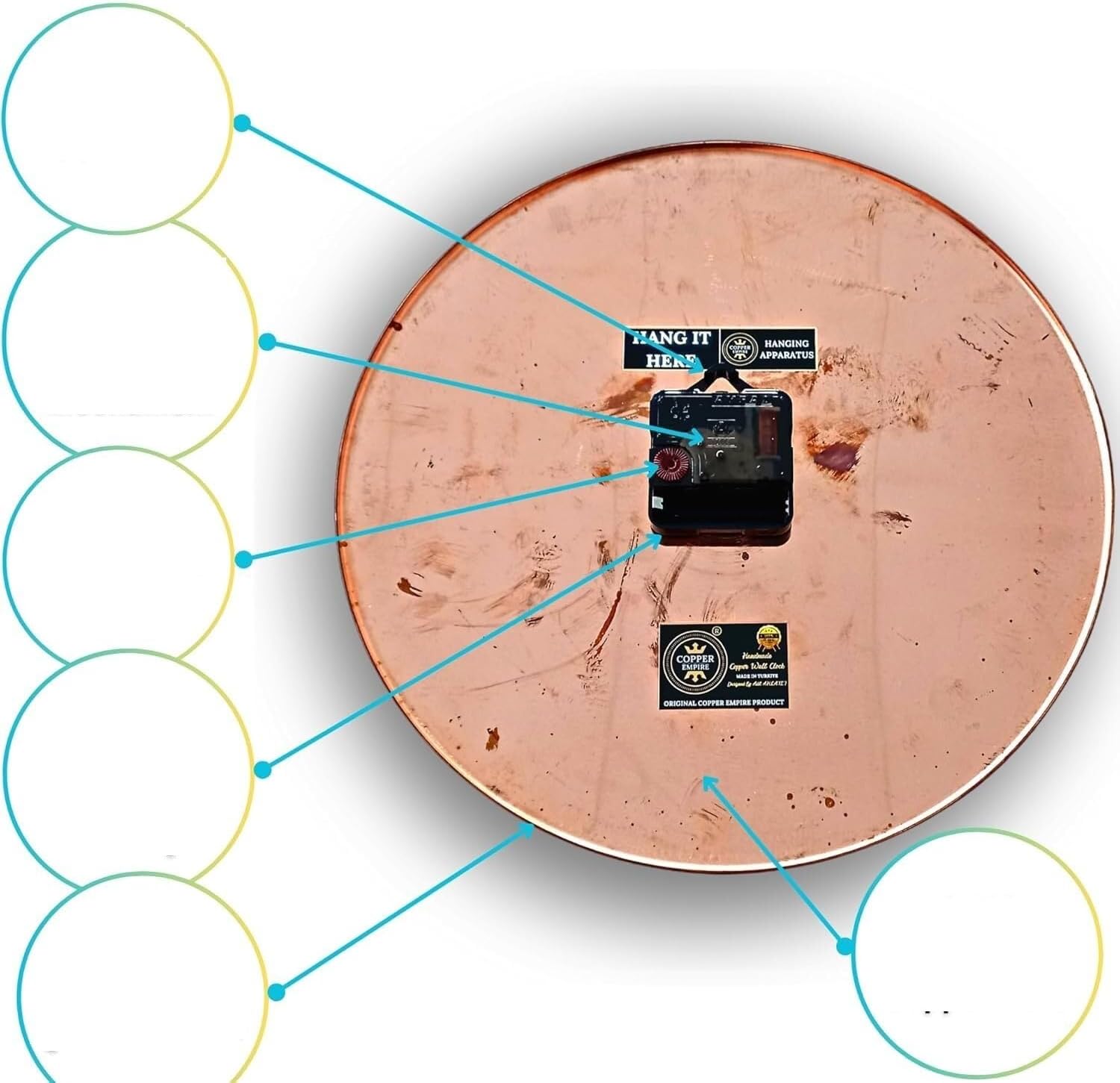 A Rusty Copper-Colored Silent Wall Clock, Now A Representative of Rural Households, is Used in Living Rooms, Bedrooms, Kitchens and Offices(Gold Colored Hands)