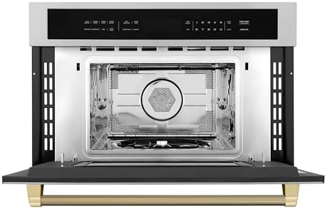 ZLINE Autograph Edition 30 in. 1.6 cu ft. Built-in Convection Microwave Oven in Stainless Steel and Champagne Bronze Helix Handle (MWOZ-30-KCB)