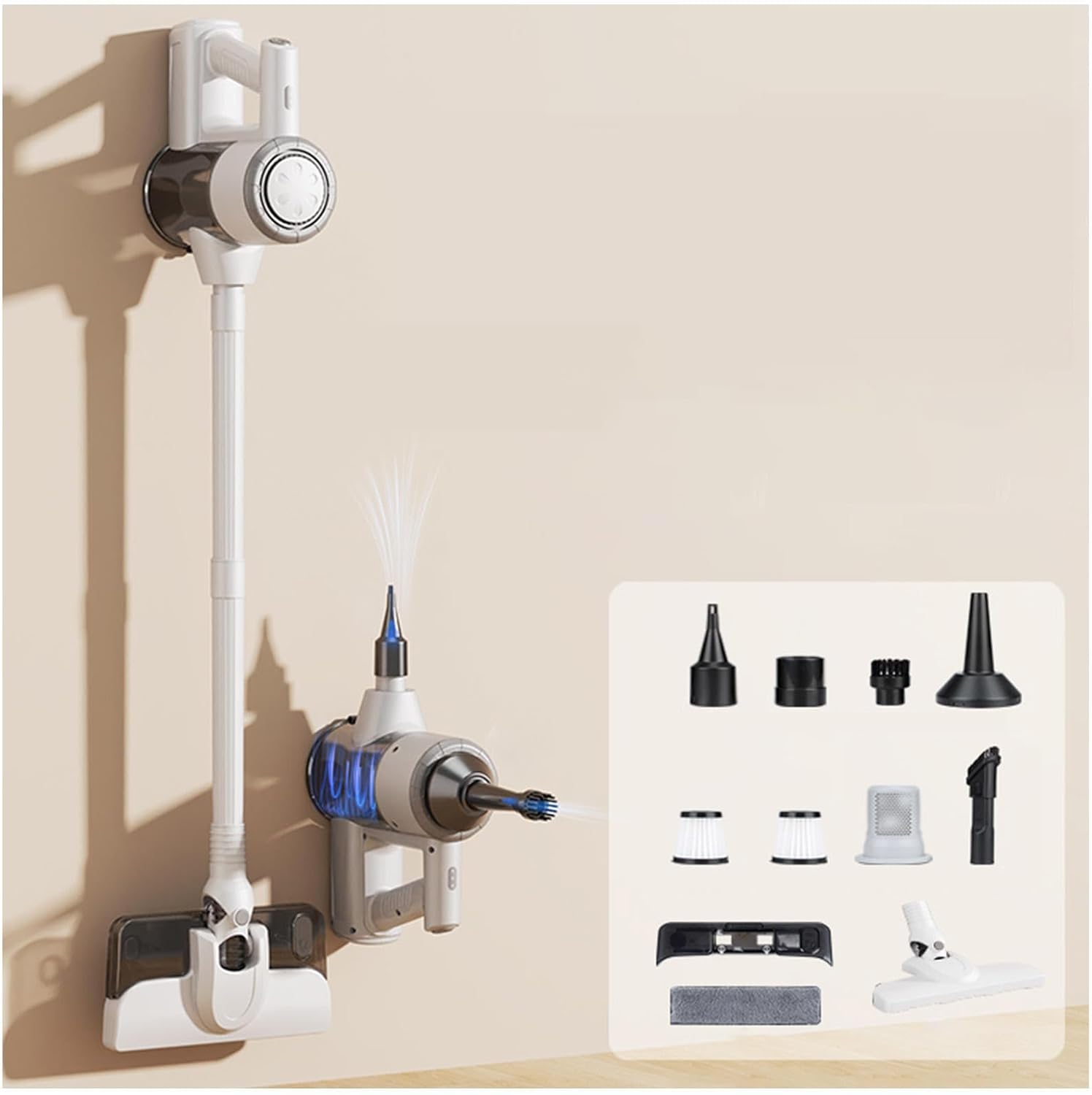 Lightweight Cordless Aspiradora Y Trapeador para Piso 18Kpa, 35mins Runtime, Rechargeable, Cordless Vacuum and Mop Combo Self-Standing Stick Vacuums for Home Carpet Floor Pet Hair,White