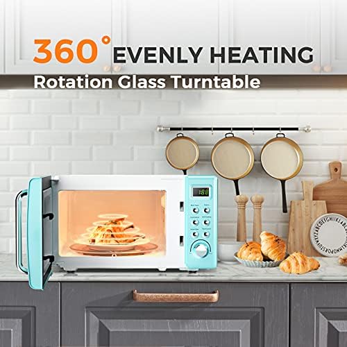 SIMOE Small Microwave Oven, 0.7 Cu Ft 700W Countertop Retro Microwave with 8 Auto-cooking Set & Defrost, Child Lock, Compact Microwave w/10 Inch Removable Turntable, Timer, 5 Micro Power, LED Lighting
