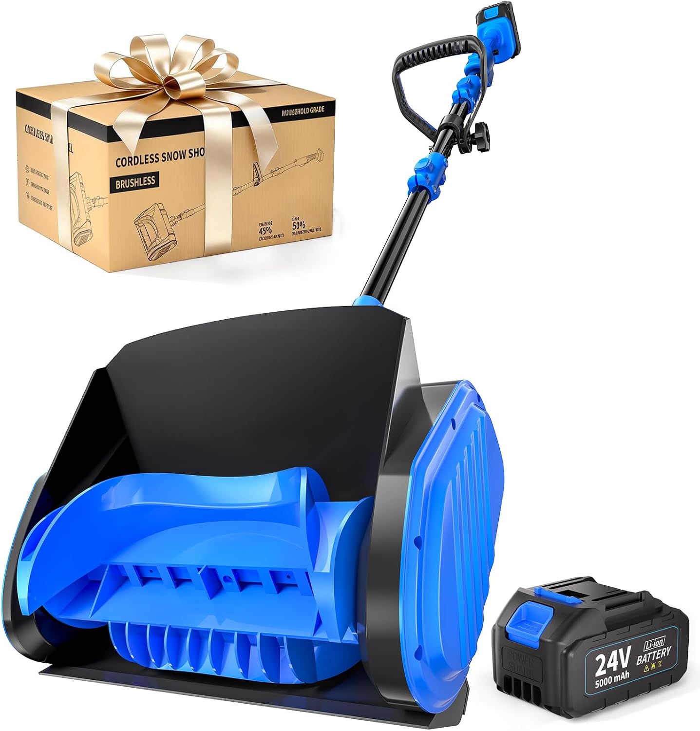 Electric Cordless Snow Shovel, 14.4-Inch | 24V | 5.0Ah Brushless Cordless Snow Blower with Battery and Charger, 26ft Throwing Distance, 5000RPM/Min, Snow Removal for Driveway/Steps/Patio/Sidewalk