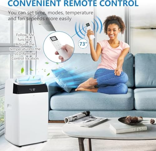 14,000 BTU Portable Air Conditioner With Dehumidifier & Fan, Cools Up to 750 Sq.Ft. Room Air Conditioner, Remote Control, Installation Kits, Auto Swing, Quiet Portable AC Units for Rooms, White Top