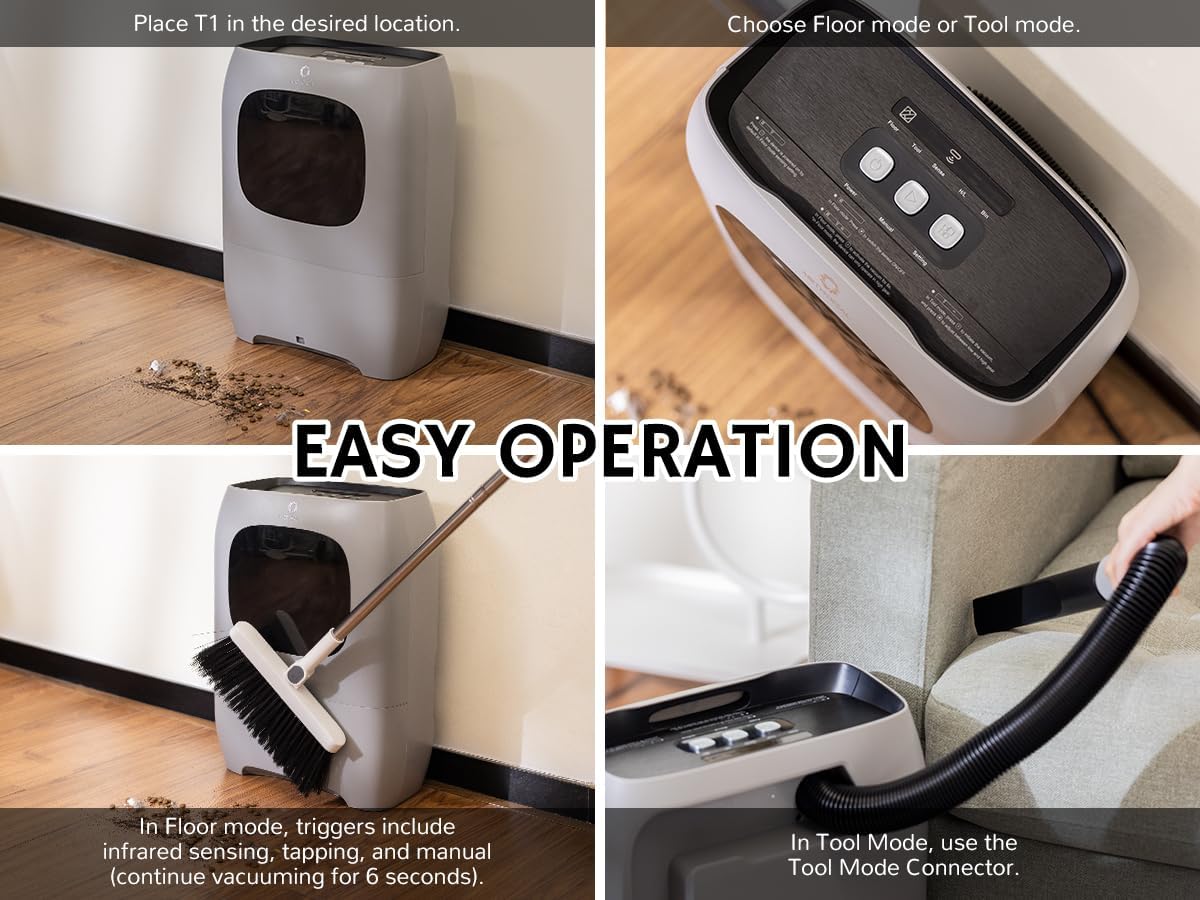 AIRTHEREAL 1500W Automatic Vacuum Dustpan with Nozzle Attachment, Hands-Free Operation, 20KPa Suction Power Multi-Mode Floor Cleaning