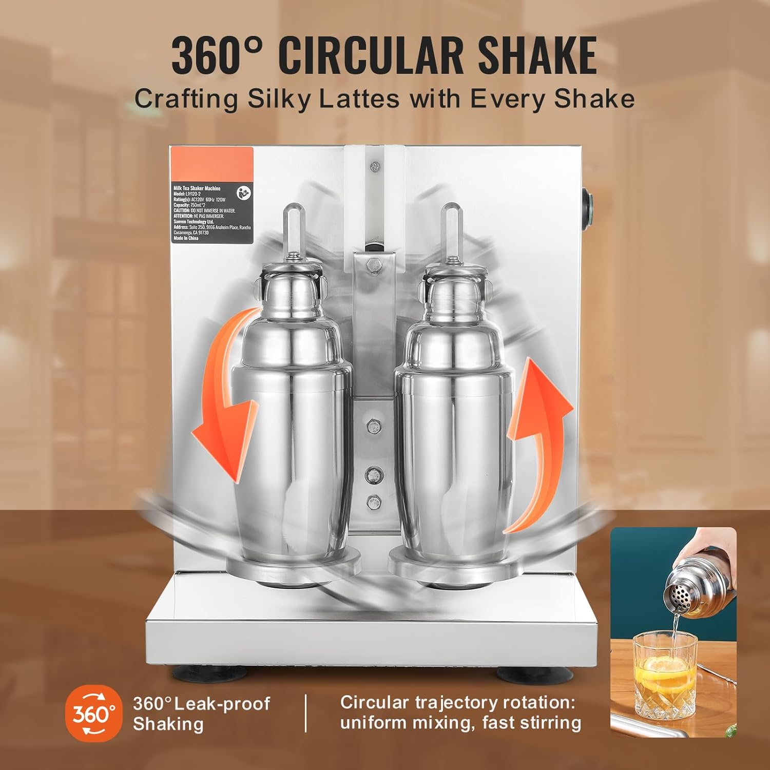 Happybuy 120W Milkshake Maker Machine, Double Head Commercial Milk Tea Shaker, 0-180s Adjustable Blender with 750ml Stainless Steel Cup for Milk Tea Store