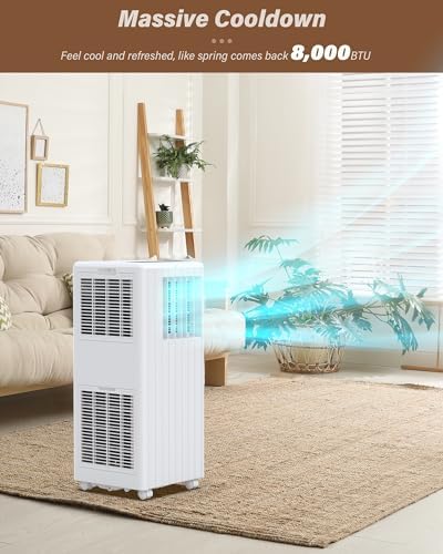 Portable Air Conditioners, 8000 BTU Air Conditioners for Room Up to 350 Sq. Ft. 3-IN-1 Portable AC Unit with Fan/Dehumidifier/24H Timer/Remote Control & Windows Kit, White