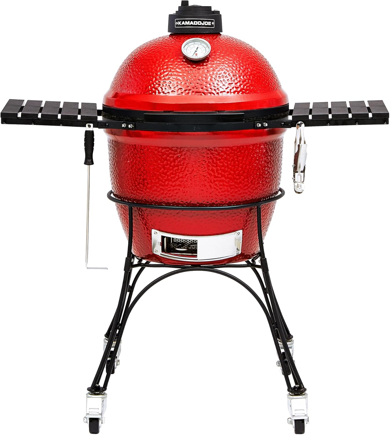 Kamado Joe® Classic Joe™ I Premium 18-inch Ceramic Charcoal Grill and Smoker in Red with Cart, Side Shelves, Grill Gripper, and Ash Tool. 250 Cooking Square Inches, 2 Tier Cooking System, Model KJ23RH