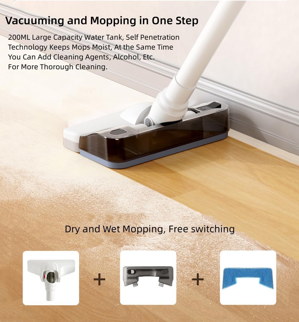 Cordless Stick Vacuum Cleaner and Mop Combo, Vacuum Blower and Mop 3 in 1, 12000pa Suction Stick Vacuum Cleaner Rechargeable Upright Vacuum with Water Tank for Home Hard Floor Pet Hairs