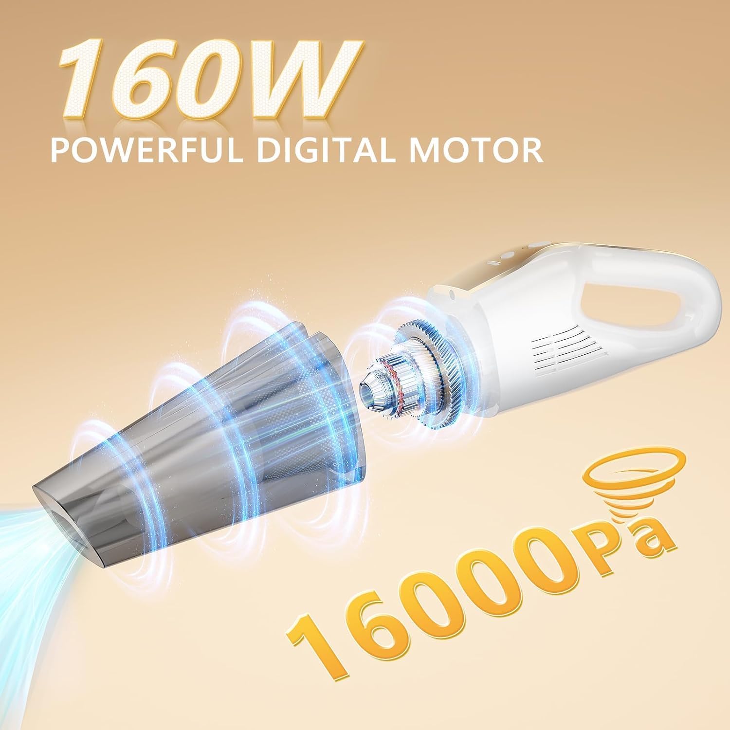 Handheld Vacuum Cordless, 16000Pa 160W Car Vacuum Cleaner with LED Screen,30Min Powerful Hand Held Vacuum Cleaner