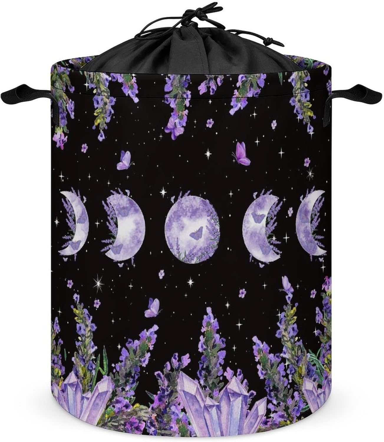 Brebasf Gothic Full Moon Lavender Laundry Basket Storage Basket,Watercolor Spring Farm Floral Butterfly Galaxy Star Print Dirty Clothes Basket For Laundry Room Balcony-13.8