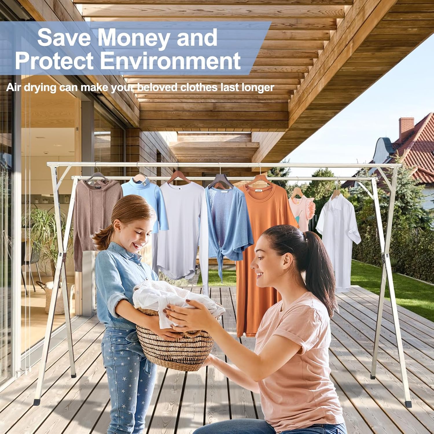 2026 Premium Stainless Steel Clothes Drying Racks, Foldable and Adjustable Laundry Drying Rack Clothing for Indoor Outdoor （79