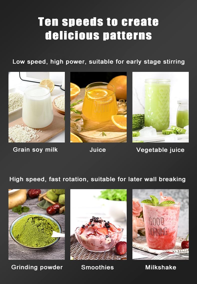 Professional Smoothie Blender, 2L Commercial Smoothie Maker, 1600W Power Motor, 10 Speeds and 4 Dimensional Spoiler Function, Can Make Smoothies, Milkshakes, Soy Milk, Juice and More